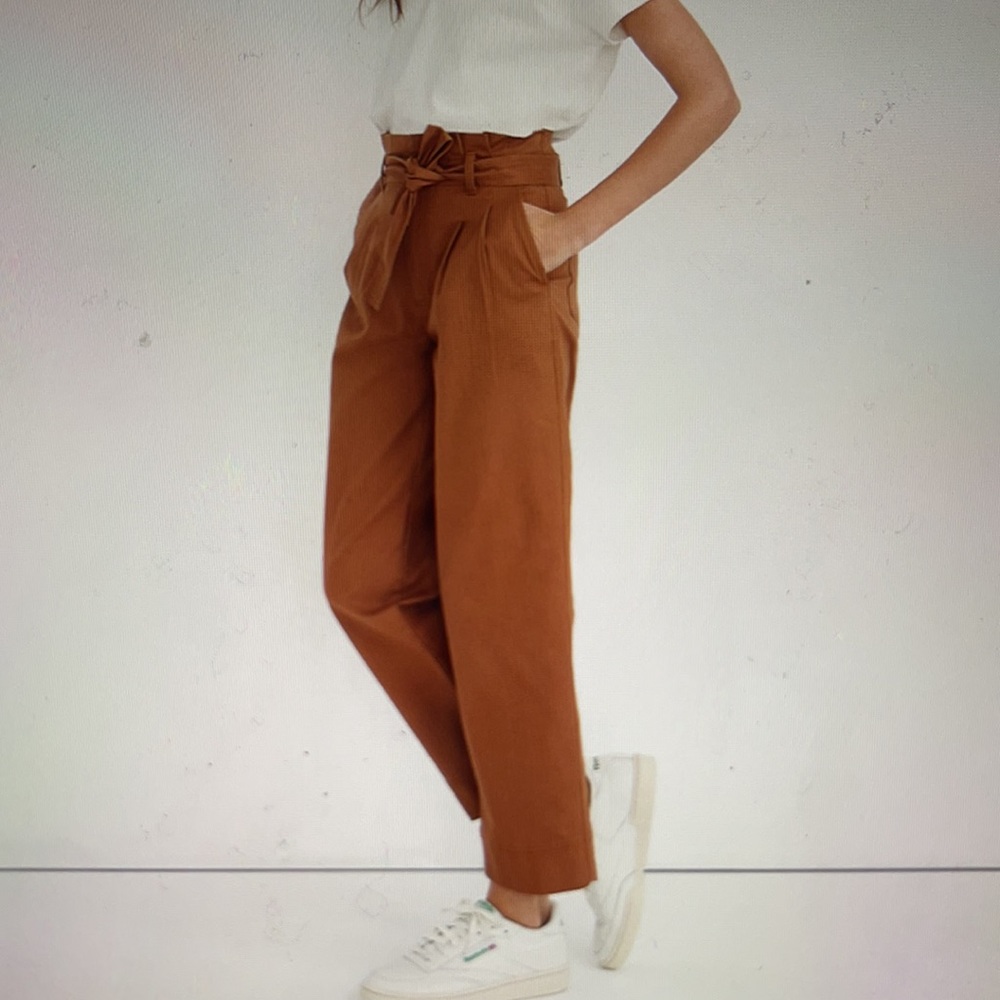 Madewell Warm Hickory  Herringbone Paperbag  pants 30